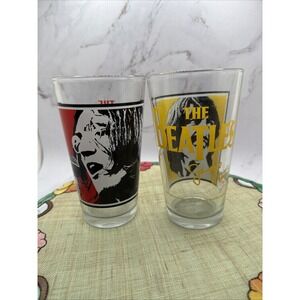 The Beatles George Harrison John Lennon Set Of Two 14 Oz Glasses